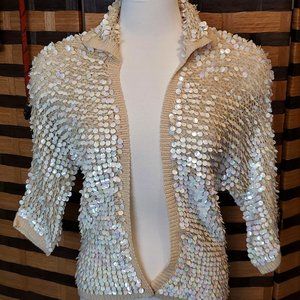 Sequin Knit Open Cardigan VTG 1960s M Open Weave